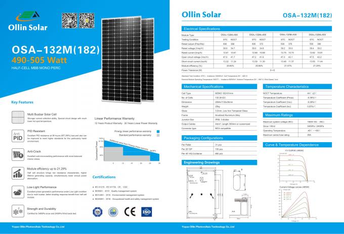 El mono panel solar fotovoltaico 490W 495W 500W de Perc 9bb picovoltio del hogar negro del marco 2